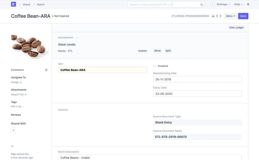 manufacturing erp batched inventory screenshot