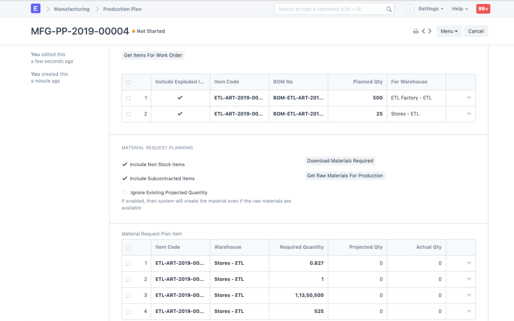 manufacturing erp material resource plan screenshot