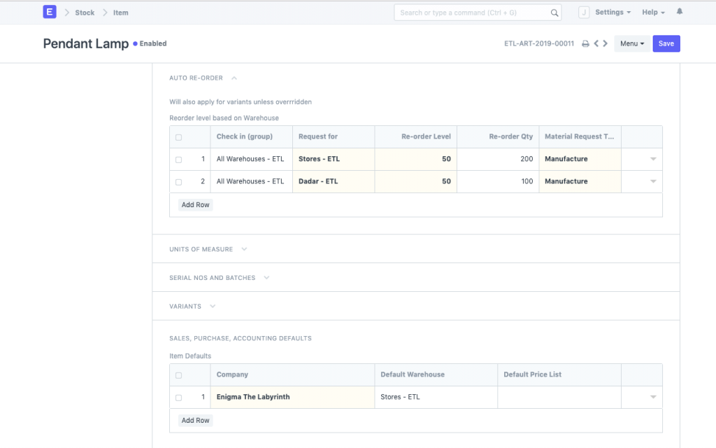 manufacturing erp stock replenishment screenshot