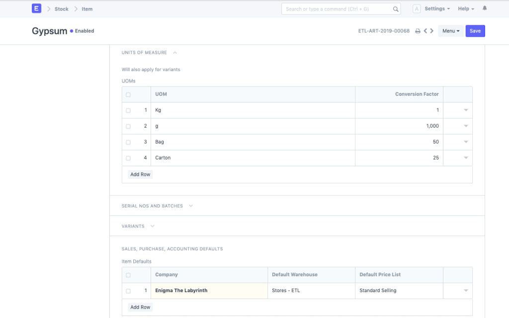 manufacturing erp units of measure screenshot