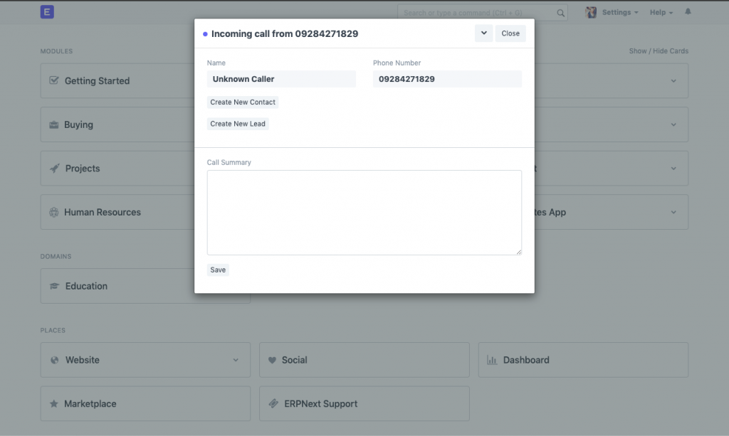 Open-source help desk with call log example.