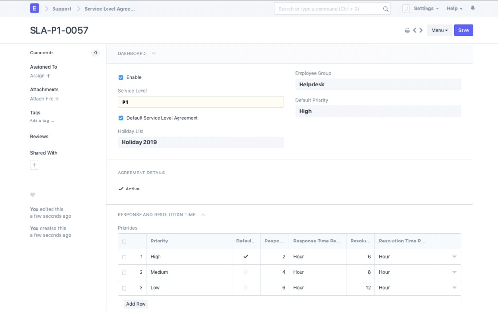 Open-source help desk with SLA example.