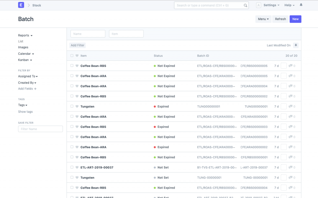 ERPNext sales feature; product batches example.