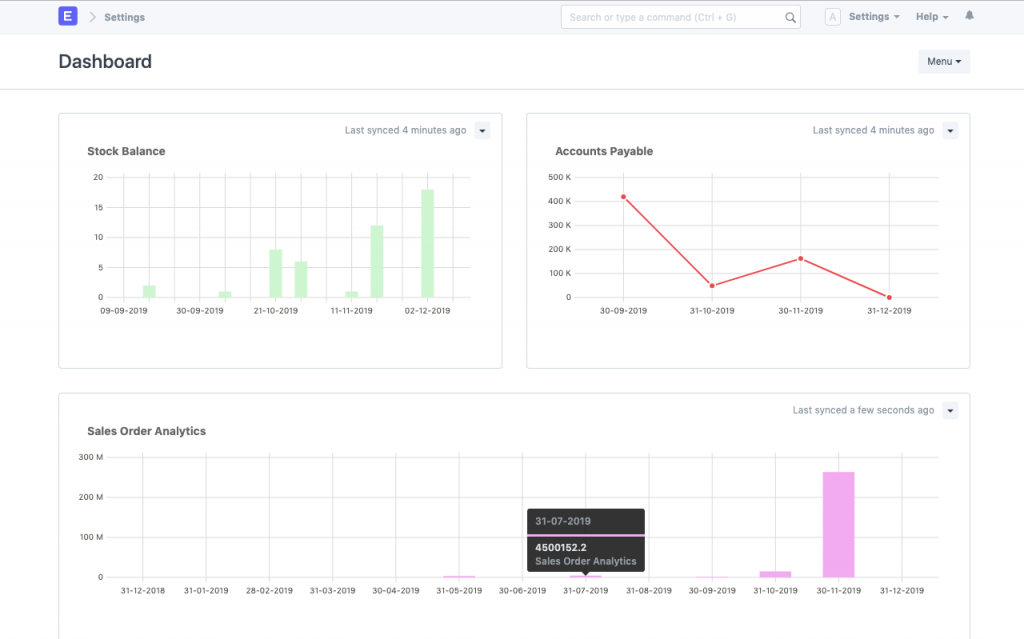 ERPNext sales feature; customizable dashboards example.